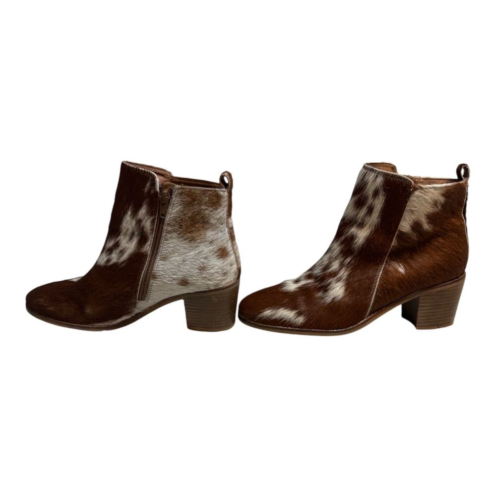 Myra Hair-On Hide Cowhide Ankle Boots Brown White Western Booties Size 9 - Picture 6 of 13
